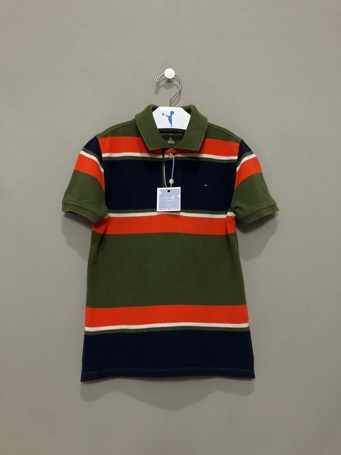 Camisa Polo Listrado Tommy Hilfiger Verde/Azul Infantil