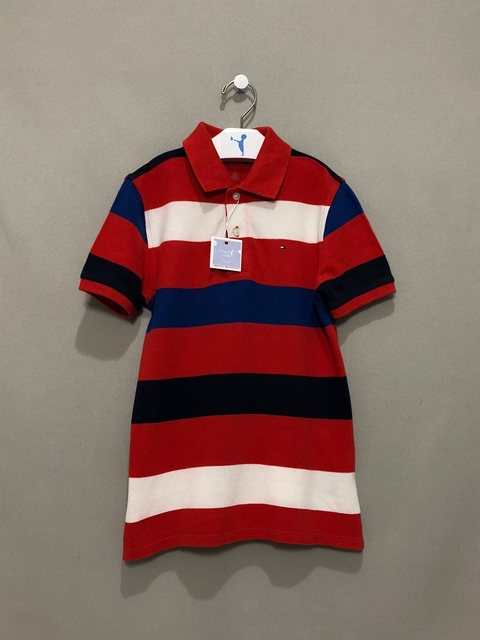 Camisa Polo Listrado Tommy Hilfiger Vermelho Infantil