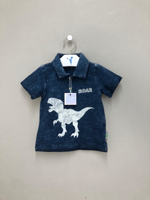 Camisa Polo Puc Azul Dinossauro Bebê
