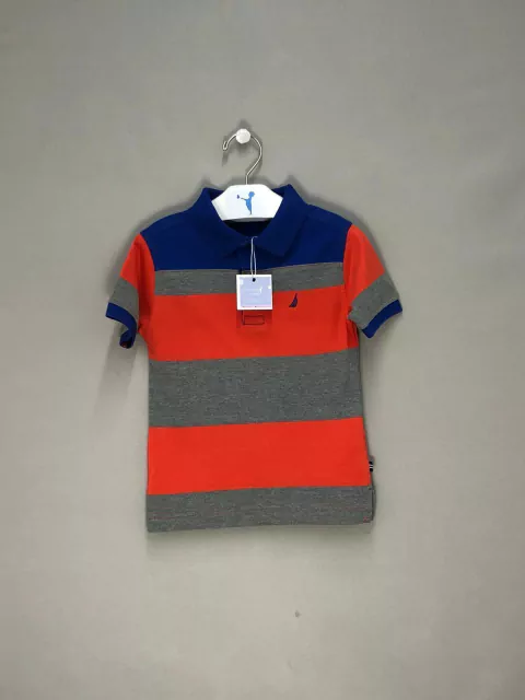 Camisa Polo Nautica Listrado Azul e Laranja Infantil