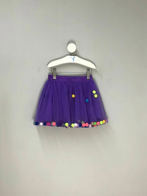 Saia Tule Roxa com pom pom.