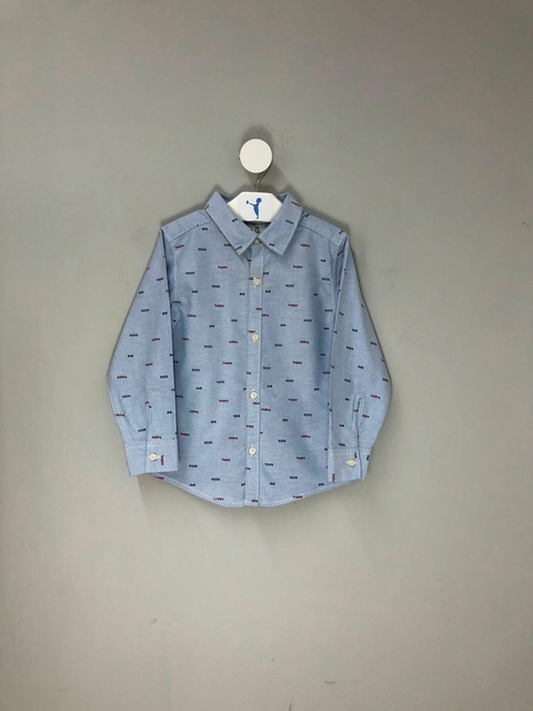 Camisa Social Infantil Estampada Azul Carter's