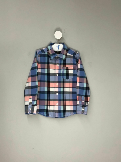 Camisa Social Infantil Xadrez Azul Oshkosh