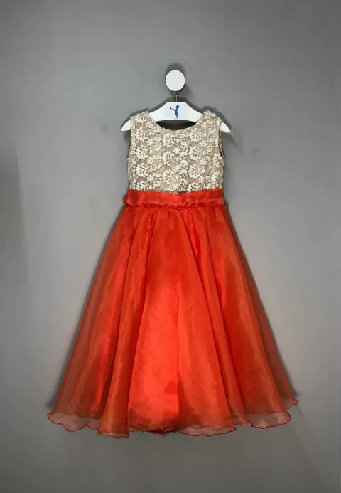 Vestido Festa Bege e Laranja