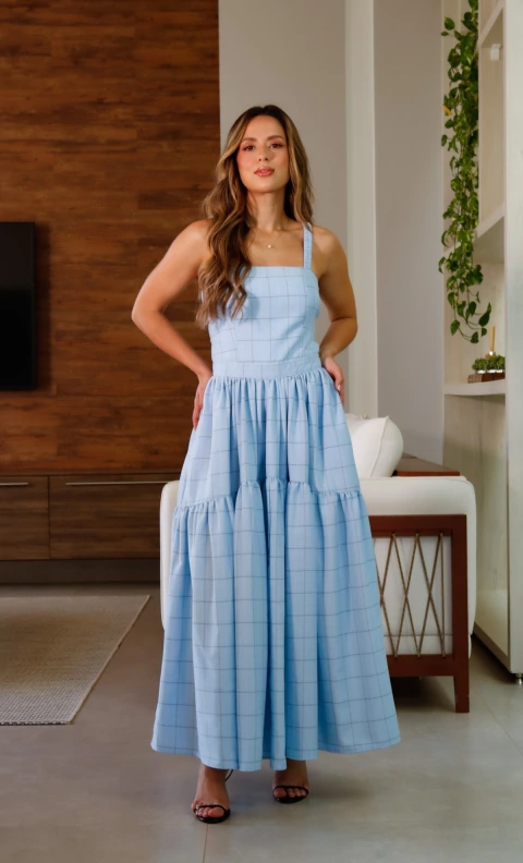 Vestido Midi Lívia - Xadrez Azul - comprar online
