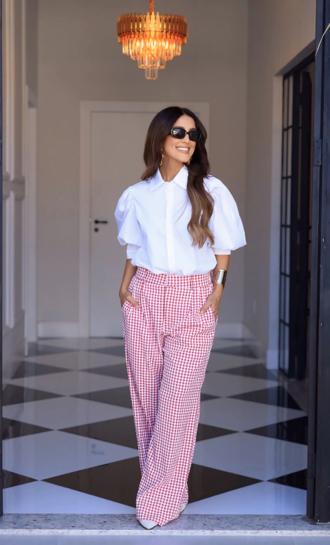 Calça Vitória - Xadrez Vichy Vermelho - comprar online