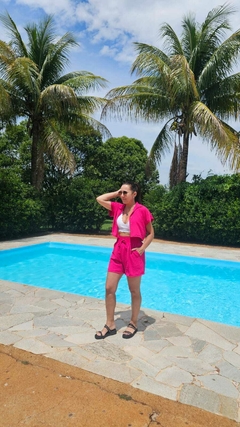 Conjunto Cropped Camisa - Pink na internet