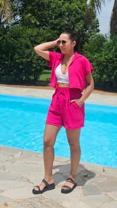 Conjunto Cropped Camisa - Pink