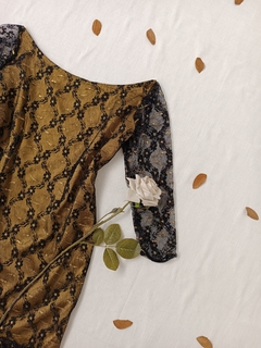 Vestido curto de renda e cetim preto e dourado - M/G - loja online
