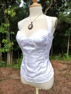 Blusinha corset de cetim branca bordada aesthetics PP/P - loja online