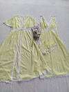 Conjunto longo amarelo vintage penhoar + camisola + calcinha - M