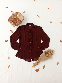 Camisa marrom de babados Miliore - P