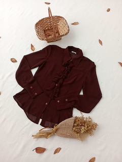 Camisa marrom de babados Miliore - P - Themargare
