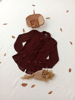 Camisa marrom de babados Miliore - P