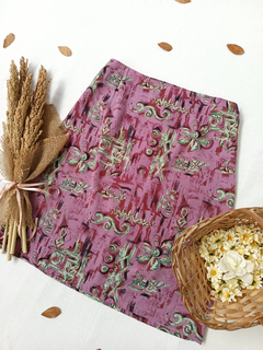 Saia lápis lilás e verde estampada vintage - M - comprar online