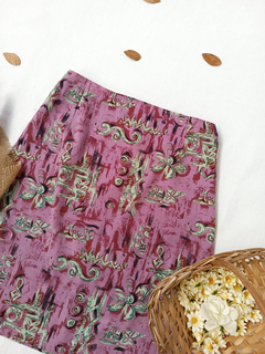 Saia lápis lilás e verde estampada vintage - M - Themargare