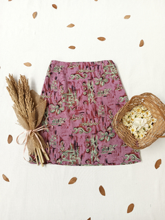Saia lápis lilás e verde estampada vintage - M