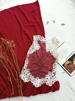 Vestido longo festa vinho marsala com tule franzido - M - Themargare