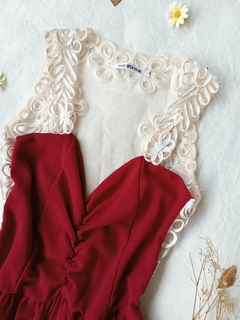 Vestido longo festa vinho marsala com tule franzido - M - loja online