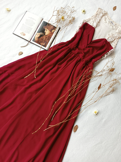 Vestido longo festa vinho marsala com tule franzido - M - comprar online