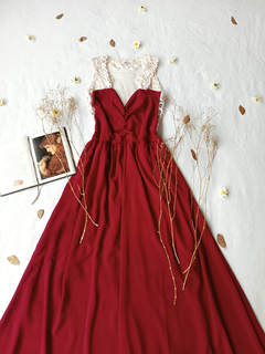 Vestido longo festa vinho marsala com tule franzido - M - Themargare