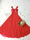 Vestido festa longo vermelho coral godê - M