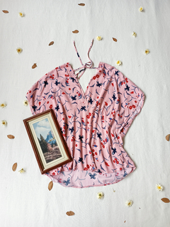 Blusa rosa passaros e flores - G