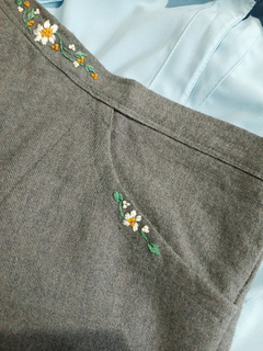 Saia midi vintage de lã bordada à mão - M - comprar online