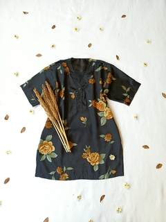 Robe/camisola ou camisa alongada preta floral - G