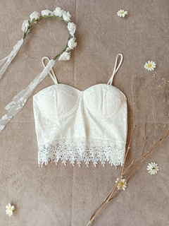 Cropped de renda romantic aesthetics pérola - M