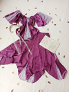 Conjunto violeta saia midi assimétrica + blusa mangas flares - P