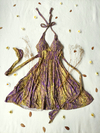 Vestido lilás e amarelo, saia ampla frente única - PP