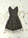 Vestido de voil preto de bolinhas com renda - P/M