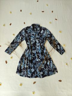 Vestido chemise azul floral de botões - M