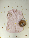 Vestido chemise rosa e branco de botões - G