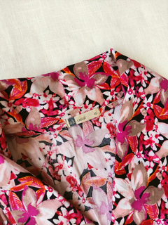 Vestido longo floral franzido rosa e laranja Ak Casul- P/M - Themargare