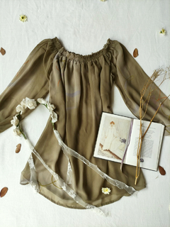 Blusa bege ciganinha mangas bufantes - GG - Themargare