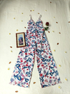 Macacão longo branco floral azul/vermelho pantalona - M/G