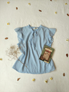 Blusa azul clarinha de babados golinha laço - G