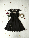 Vestido preto com renda e tule de pregas - M