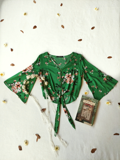 Blusa cropped verde floral de amarrar Youcom - M - comprar online