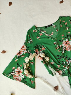 Blusa cropped verde floral de amarrar Youcom - M - comprar online
