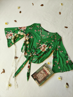 Blusa cropped verde floral de amarrar Youcom - M - loja online