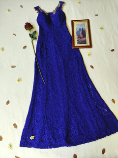 Vestido longo azul royal de renda - P