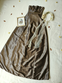 Imagem do Vestido longo cinza evasê de amarras nas costas - PP