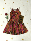 Vestido preto estampado saia de pregas - M