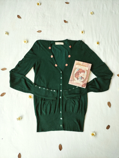 Blusa cardigã verde esmeralda bordada - M/G