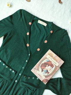 Blusa cardigã verde esmeralda bordada - M/G - Themargare