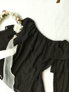 Blusa preta poá mangas bufantes - M - Themargare