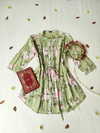 Camisa alongada verde e rosa floral Marfinno - M